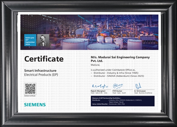 Authorized Partner Certificate – Siemens Smart Infrastructure (Electrical Products) Authorized Partner Certificate – Siemens Smart Infrastructure (Electrical Products)